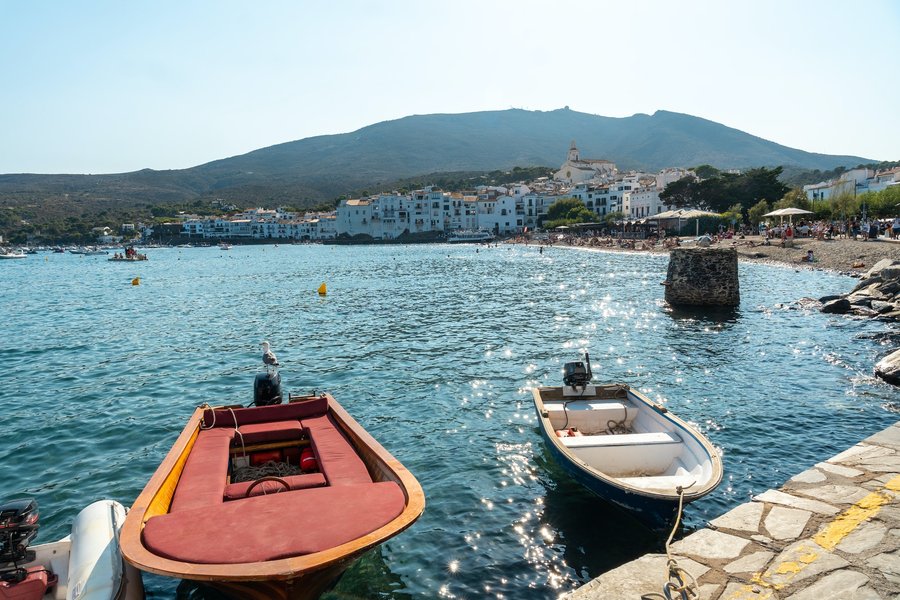 Boats on the beach of the coast of Cadaques, town on the Costa Brava of Catalonia